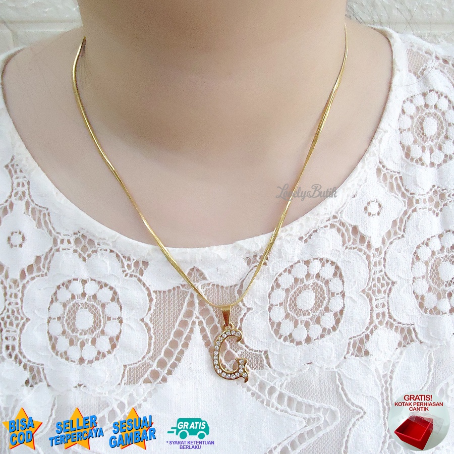 Lovelybutik - Kalung Inisial Huruf Titanium anti karat Kalung hurup Abjad Alphabet Ins G Klasik Bonus Kotak Perhiasan