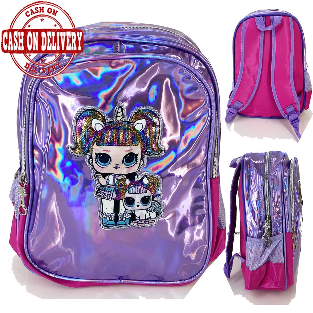 SEQUIN LAMPU Tas Ransel Sequin Lampu Tas Nyala Usap TK LED EVA UNICORN