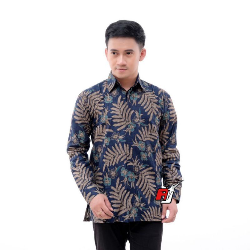 Batik Pria Lengan Panjang BATIK NAKULA HRB026 motif KERATONAN Kode 002 size M L XL XXL Reguler-Putri malu