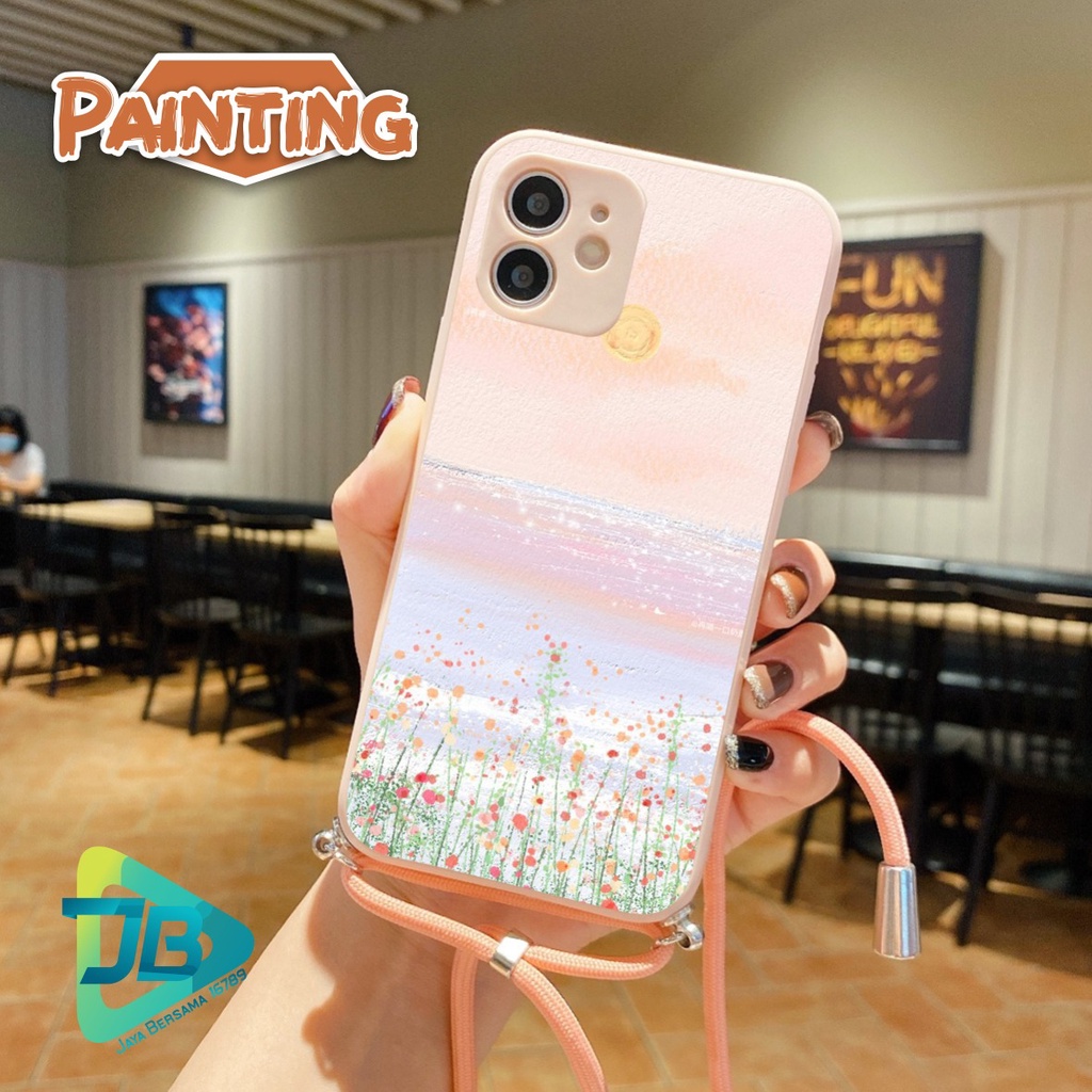 SOFTCASE SILIKON SLINGCASE TALI LANYARD STRAP PHONE MACARON PELINDUNG KAMERA PAINTING OPPO VIVO SAMSUNG XIAOMI REALME IPHONE ALL TYPE JB5380