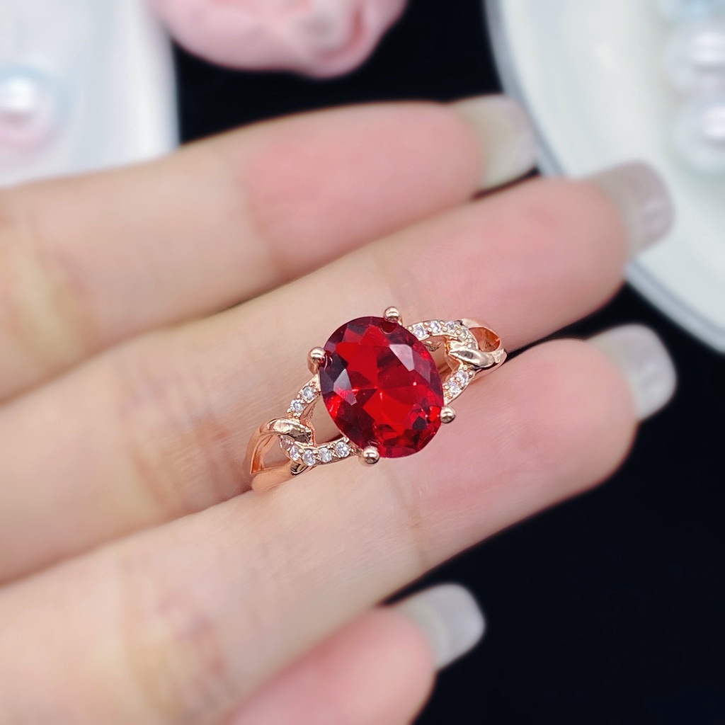 Cincin Kristal Berlian Ruby Rose Gold Bahan Titanium Steel Untuk Wanita