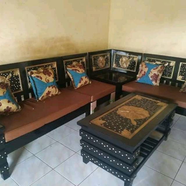 KURSI TAMU SUDUT KAYU JATI ROBOT +BUSA