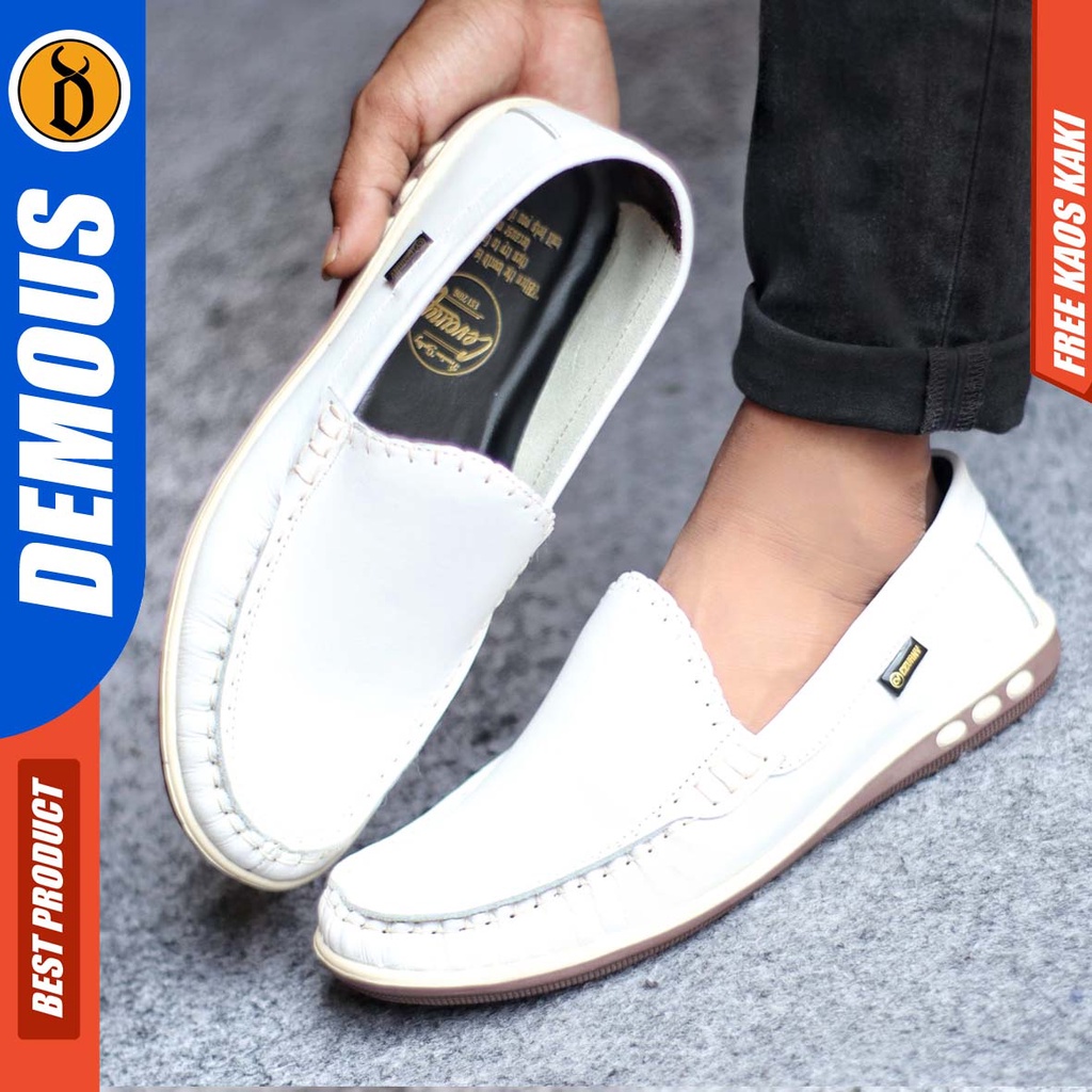 DEMOUS MYTH Sepatu Casual Slip On Pria Kulit Asli Kerja Santai Slop Murah Kekinian Hitam