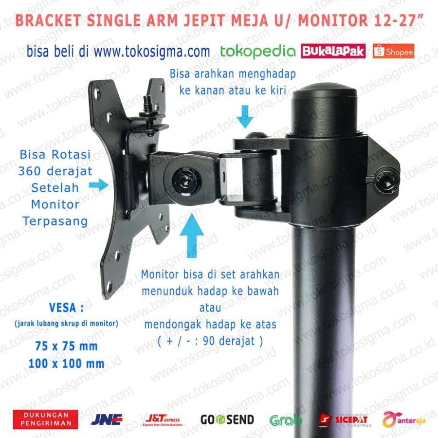 BRACKET STAND JEPIT MEJA ZD-1102 SATU ARM DESK MOUNT MONITOR 13-27 IN