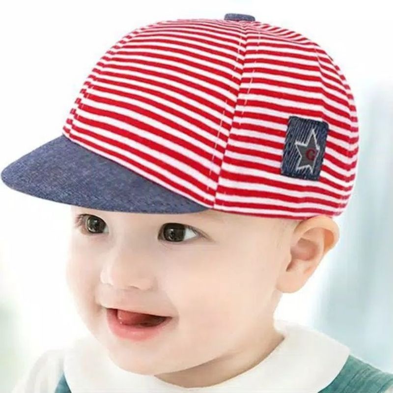 TOPI ANAK BAYI STRIPE SALUR TOPI BASEBALL COTTON MIX DENIM LEMBUT BAYI