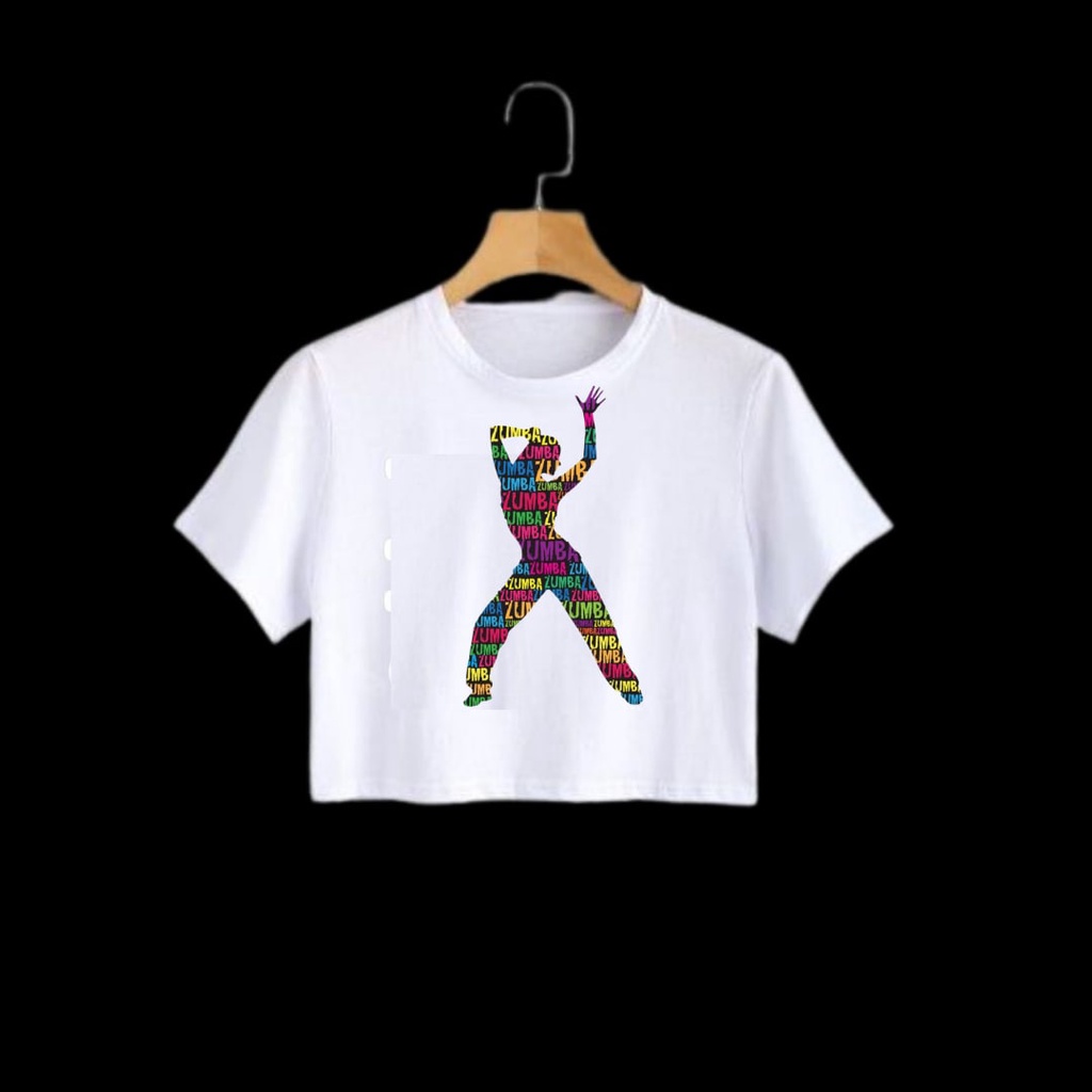 Clothing May - Kaos Crop Top Zumba Senam Aerobic Kaos Distro Croptop Atasan Krop Top Wanita Cewek Viral