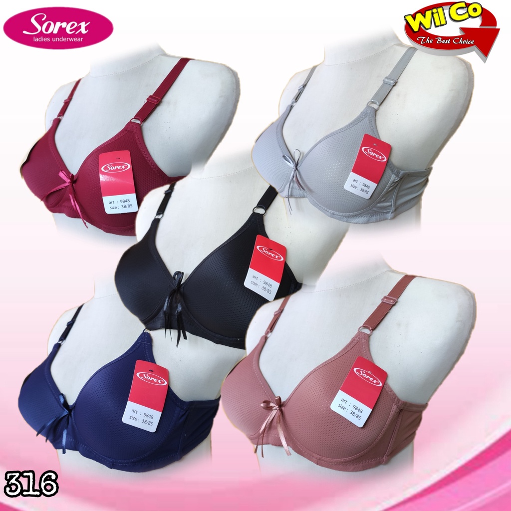K316 - BRA/BH WANITA SOREX BUSA TIPIS TANPA KAWAT CUP KECIL 34A - 40A  DUA PENGAIT
