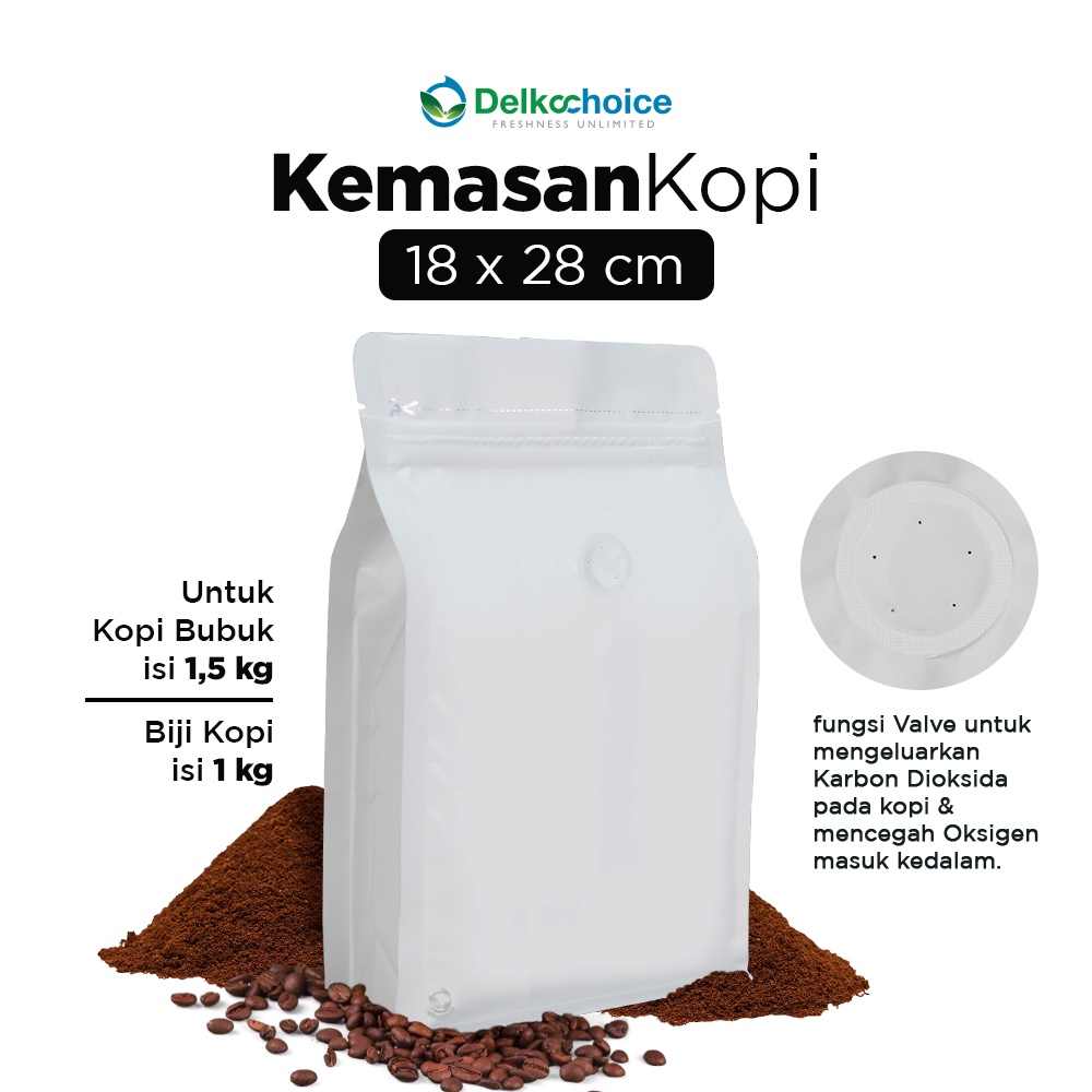 KEMASAN KOPI / STANDING POUCH PREMIUM EKONOMIS PUTIH + VALVE