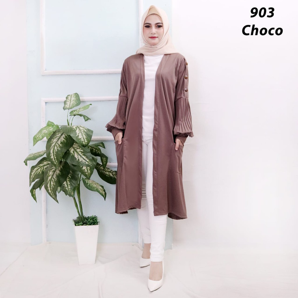 Long Cardigan Outer Panjang Wanita 903 Tangan Plisket Luaran Panjang Wanita Long Cardi Oversize