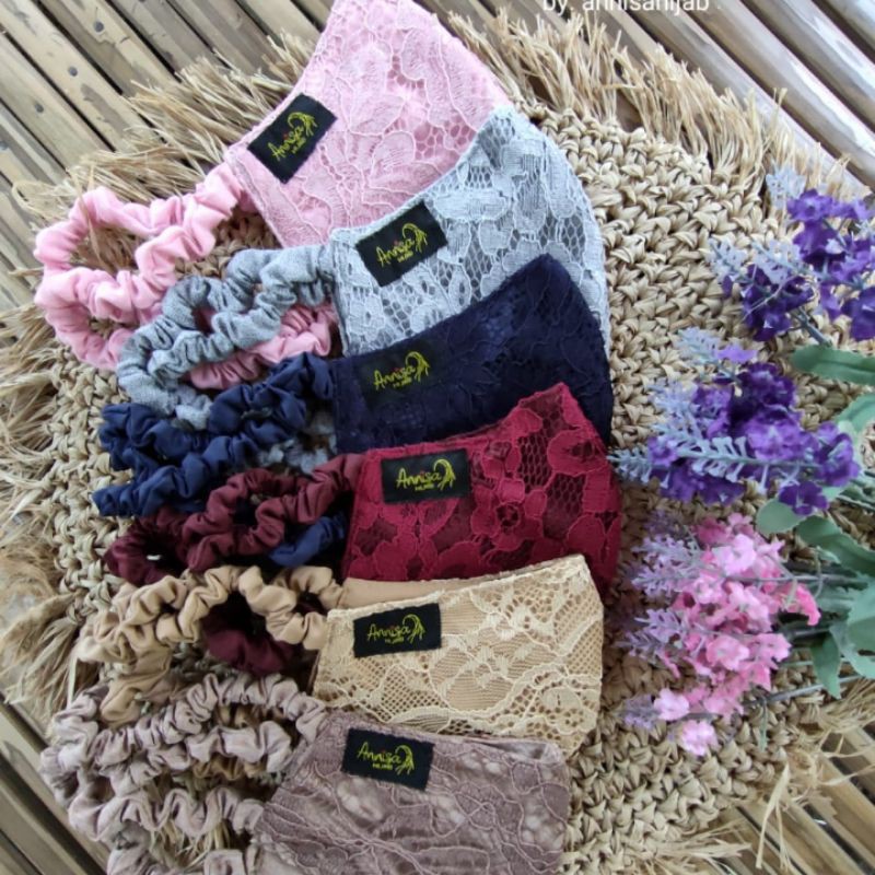 Masker brocade headloop by annisa hijab