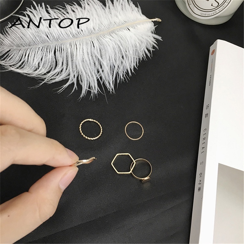 5Pcs/Set Baru Korea Cincin Geometris Untuk Wanita Aksesoris Fashion ANTOP