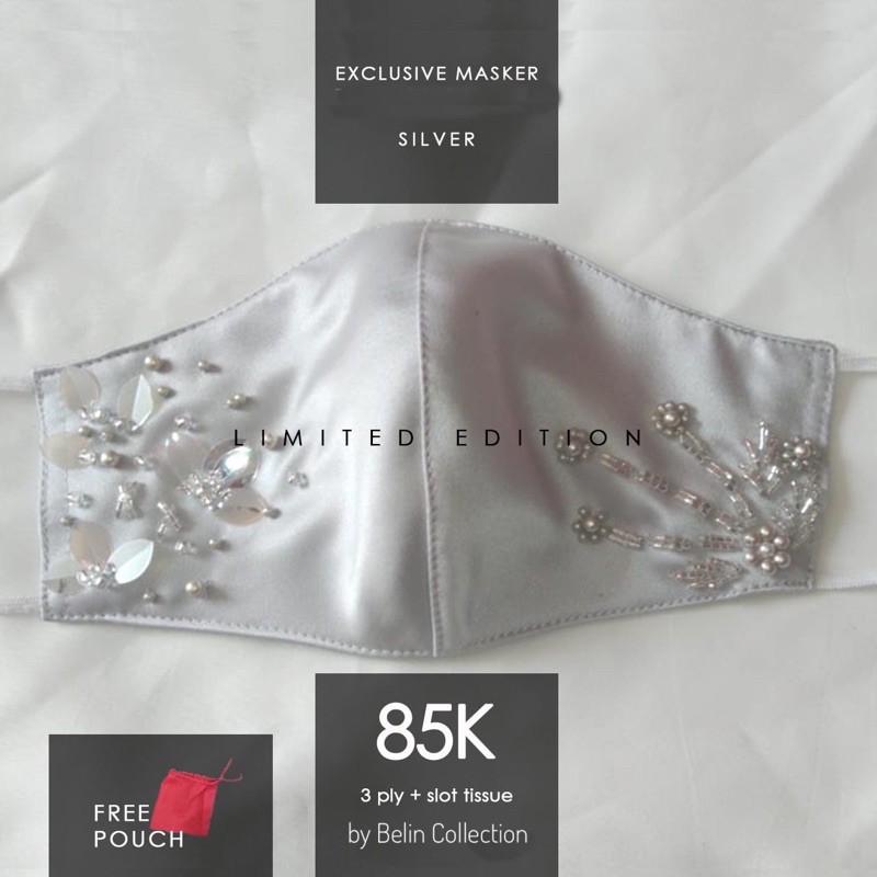 Masker Kain Payet Premium Pesta | Silver / Nude Champagne / Sage Green / Maroon / Green Emerald