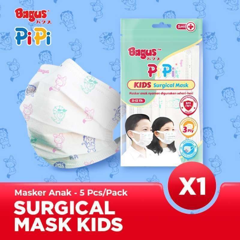 Bagus Pipi Kids Surgical Mask Earloop 3 Ply Masker Medis Anak - 5 Pcs