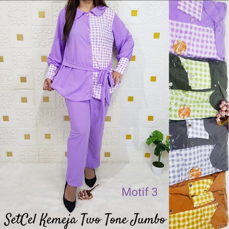 Grosir (41rb x 6pcs) Setcel Kemeja Two Tone Jumbo Motif