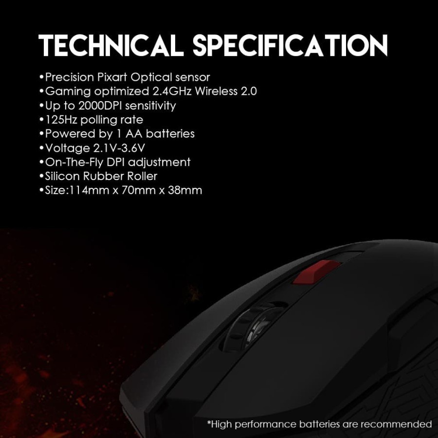 Fantech Raigor II WG10 Wireless Gaming Mouse - Black / Red / Gray