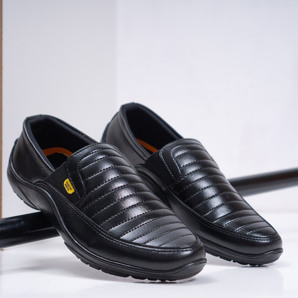 Sepatu Formal Pria MOLLO Pentopel Slip On Kantoran Warna Hitam Black Kulit Aasli 43