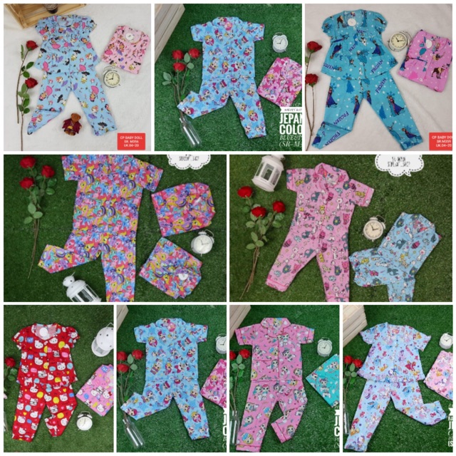 SETELAN BAJU TIDUR PIYAMA KATUN ANAK 2-6TAHUN MOTIF RANDOM CELANA PANJANG LENGAN PENDEK