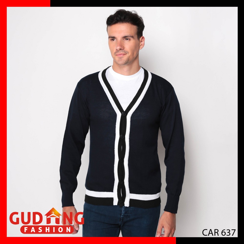 Cardigan Rajut Pria Polos dengan Motif Lis (COMB)