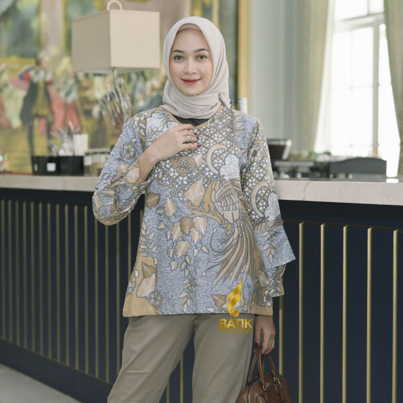 Kemeja wanita batik motif arkanza seragam kantor