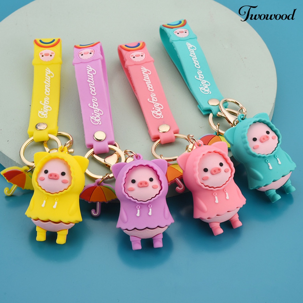 Twowood Gantungan Kunci Bentuk Kartun Babi Dengan Tali Lanyard