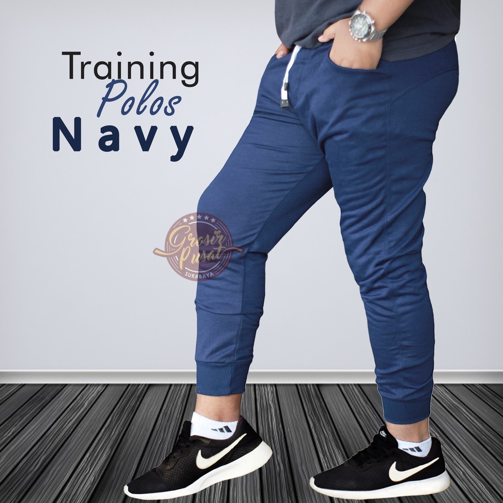 Celana Joger Sweatpants Polos Bahan Babyterry Biru Navi All Size S - XL