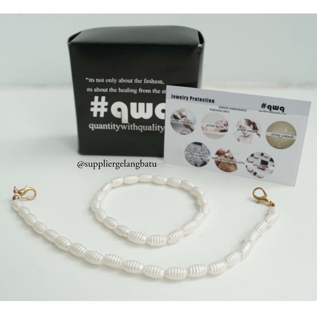 Set STRAP MASK dan GELANG Mutiara Sintetis OVAL KEPOMPONG WHITEPEARL