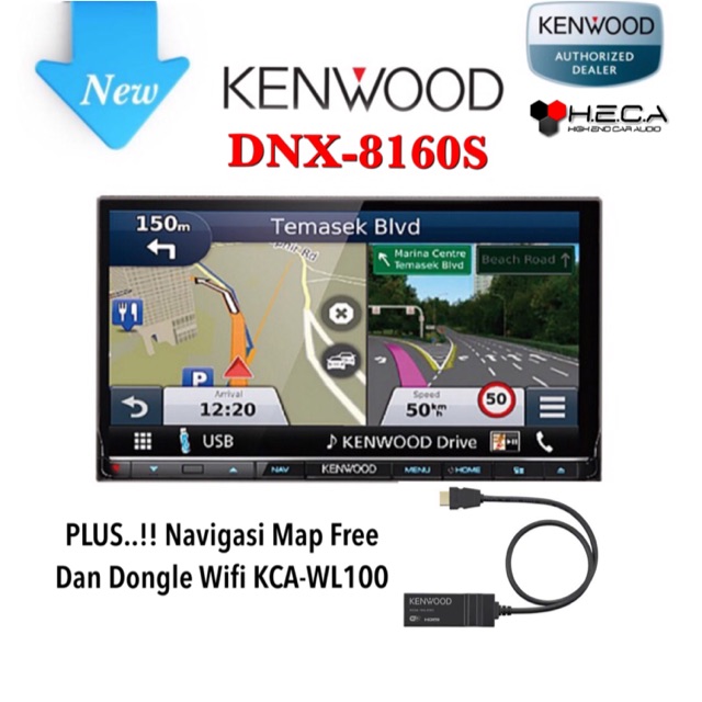 Paket Audio Mobil Kenwood DNX-8160S Tape DNX8160S DoubleDin DNX 8160S +Map Navigasi Free+Dongle Wifi