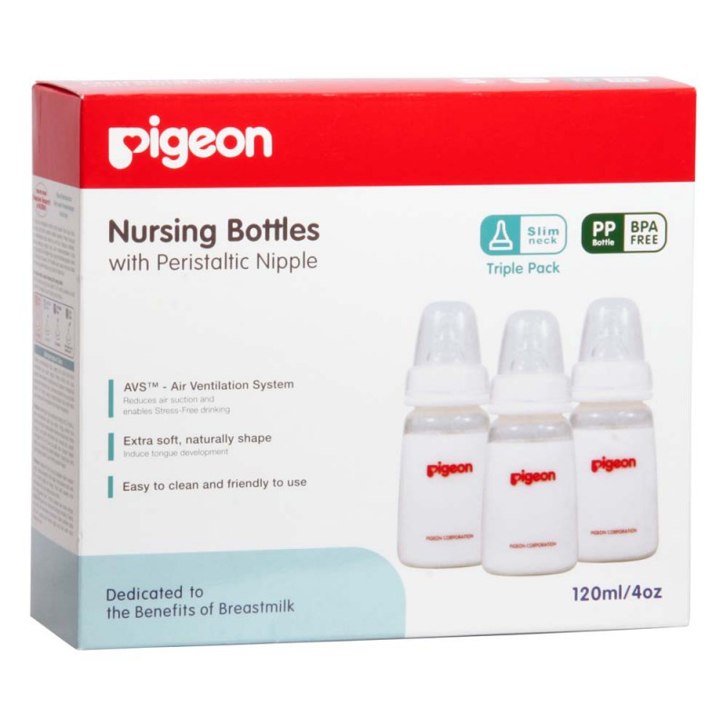 BOTOL PIGEON TRIPLE PACK PP 120ML WITH SILICONE S PR010305 WARNA RANDOM