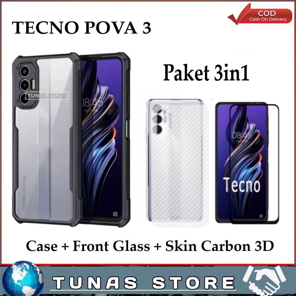 Jual Paket In Case Tecno Pova Full Protect Camera Casing Transparant Antigores Kaca Full