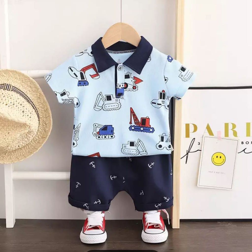 AS Setelan baju Anak bayi / baby motif Buldozer