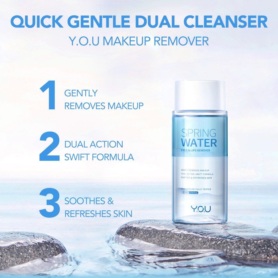 ★ BB ★   Y.O.U Spring Water Eyes &amp; Lips Remover 80ml - YOU Pembersih Wajah