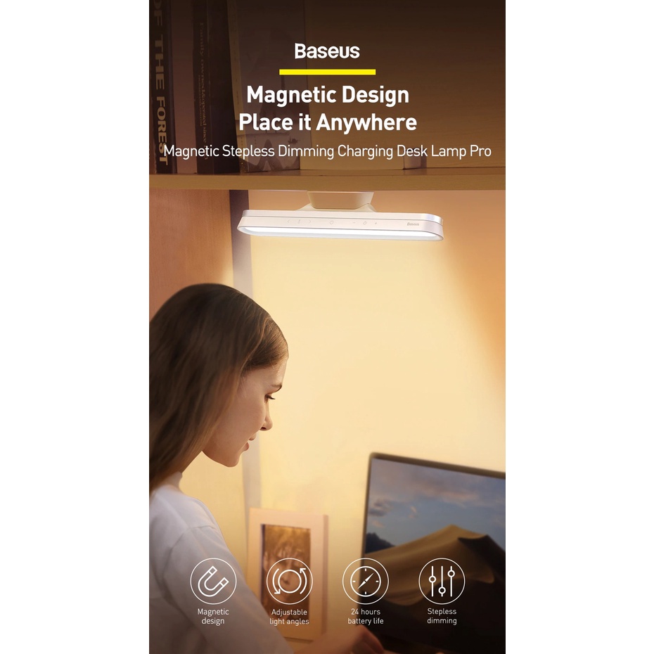 Lampu Baca Meja Belajar LED Baseus Magnetic Stepless Pro 3000k 5000k Rechargeable / Decor Decoration