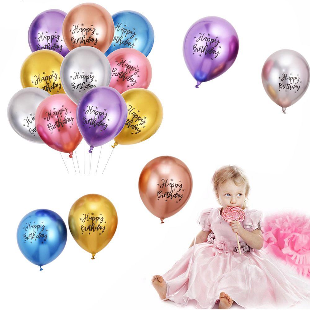 Balon Logam Agustina 50 Pcs Lateks Motif Dicetak Matte Helium Perlengkapan Pesta Happy Birthday