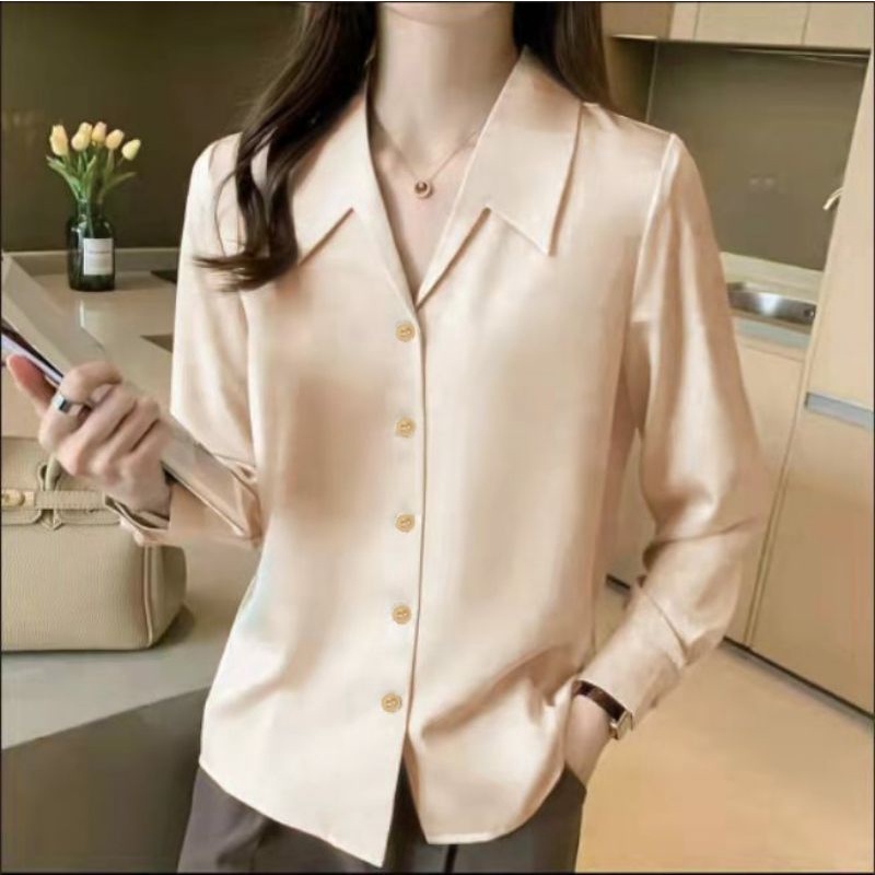 MDLV ~ 2310 Chellumia Notched Collar Shirt Premium Kemeja Korean style Kemeja Premium Kemeja Import Kemeja Satin Kemeja Lengan Panjang Kemeja Casual Fashion Import