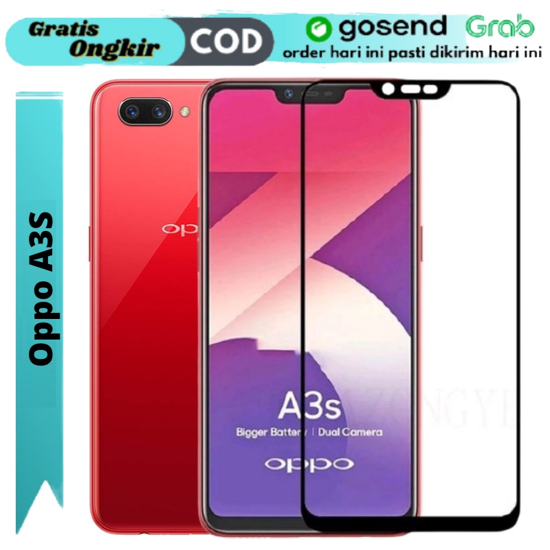 Anti Gores Kaca Oppo A3S Tempered Glass 9D Full Screen Pelindung Layar HP