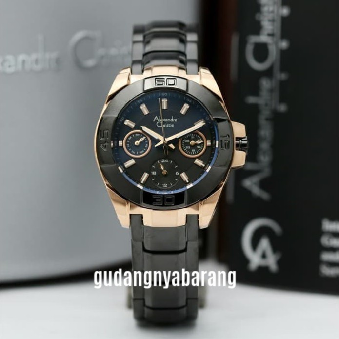 Jam Tangan Wanita - Cewek - Woman Alexandre Christie AC 6224 Stainless Rose Gold Black Hitam Origina