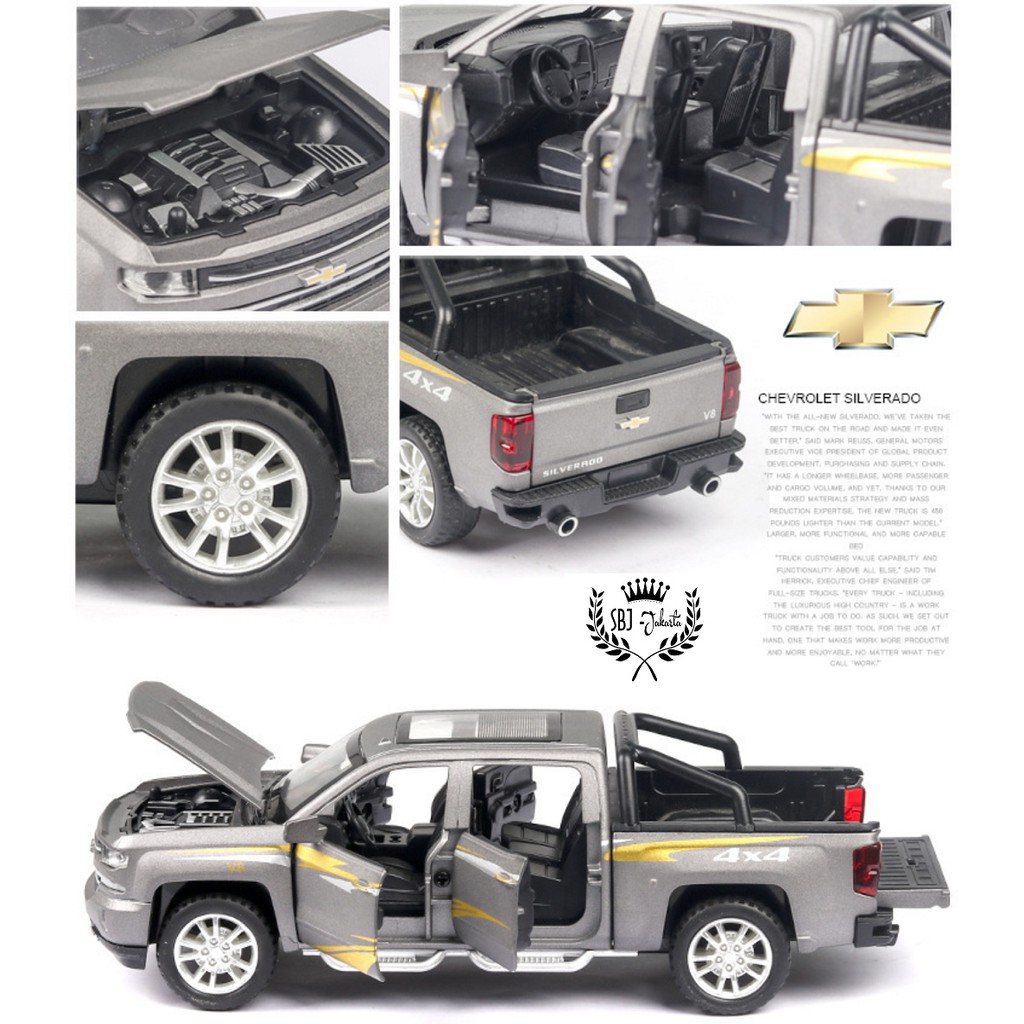 Diecast mobil Chevrolet Silverado 4x4 Metal Series Skala 1:32 Miniatur Mobil Koleksi Pajangan