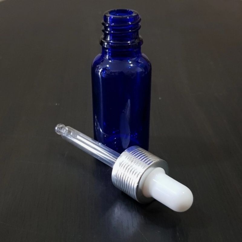 botol pipet kaca 20ml tebal biru - ring almunium silver bergaris