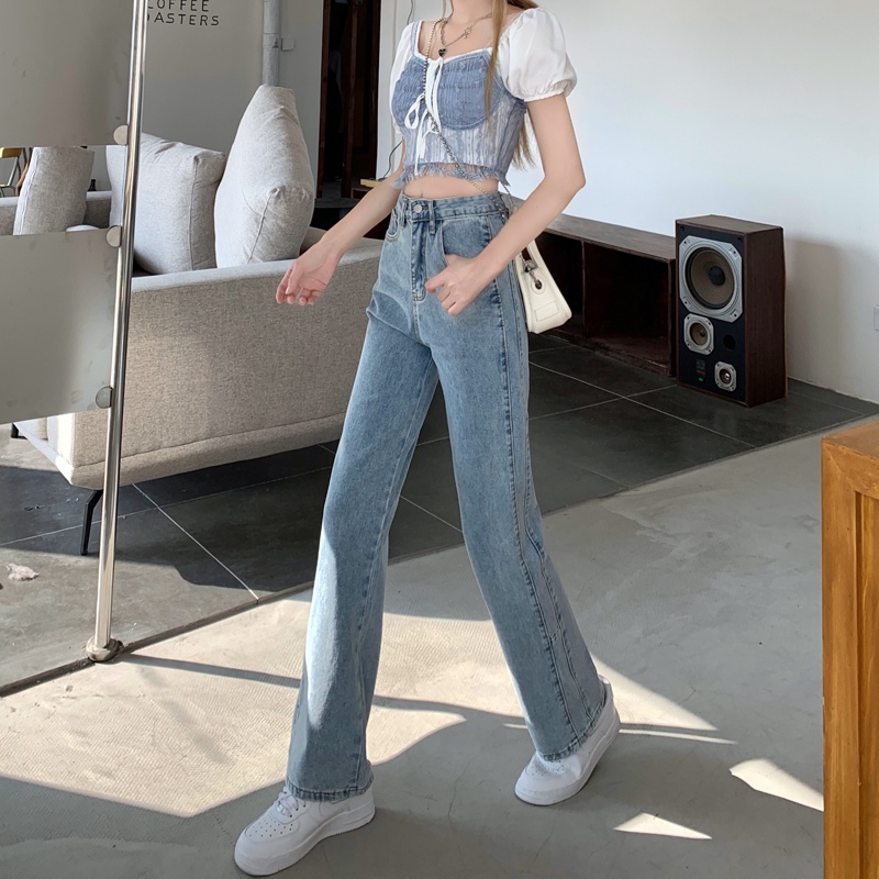 celana panjang wanita baru slim-fit high-waist straight-leg jeans