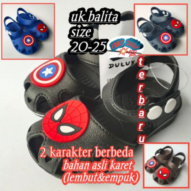 Sepatu karet tali balita karakter (spyderman/kaptrn amerika)052e