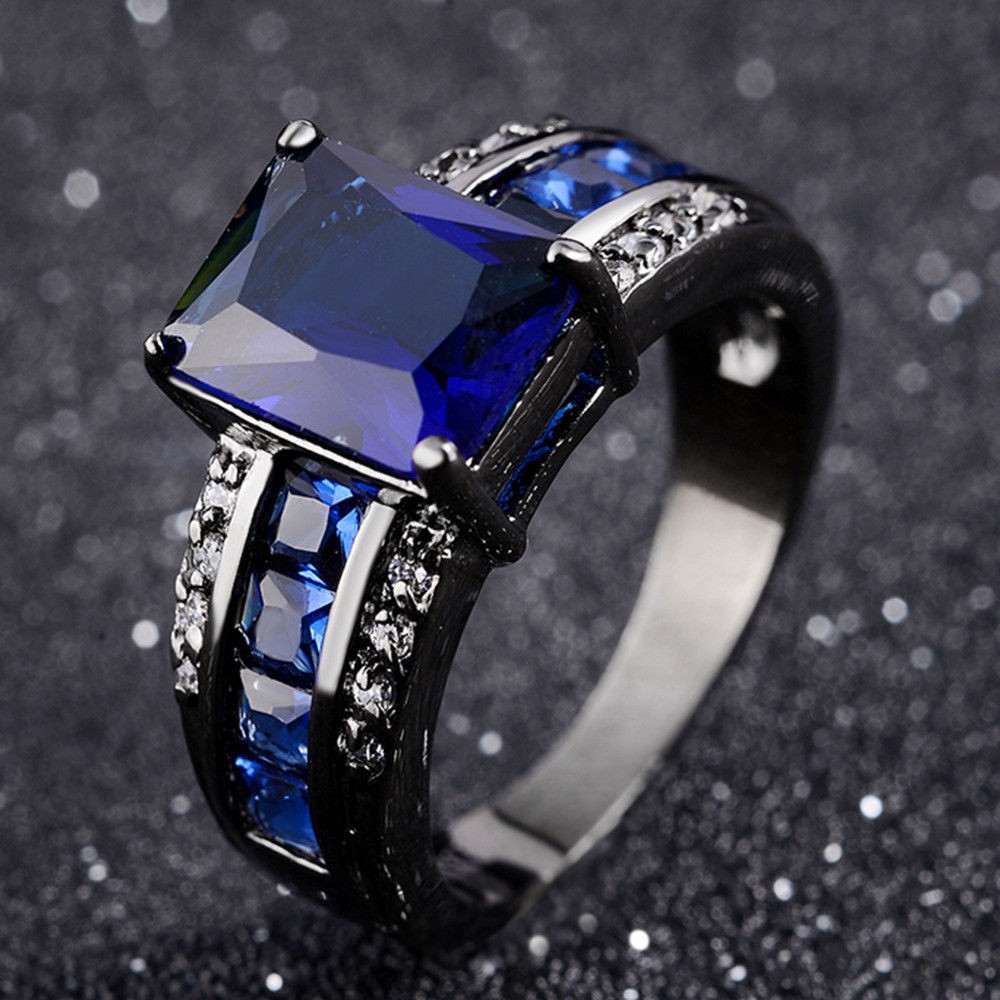 Cincin Pria Blue Sapphire Zircon Cubic Black Gold JCP-010