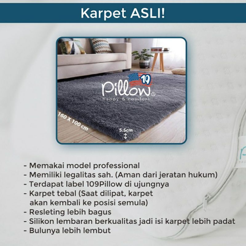 109 Pillow Karpet Bulu Rasfur PREMIUM tebal 5,5 cm (160 X 100)