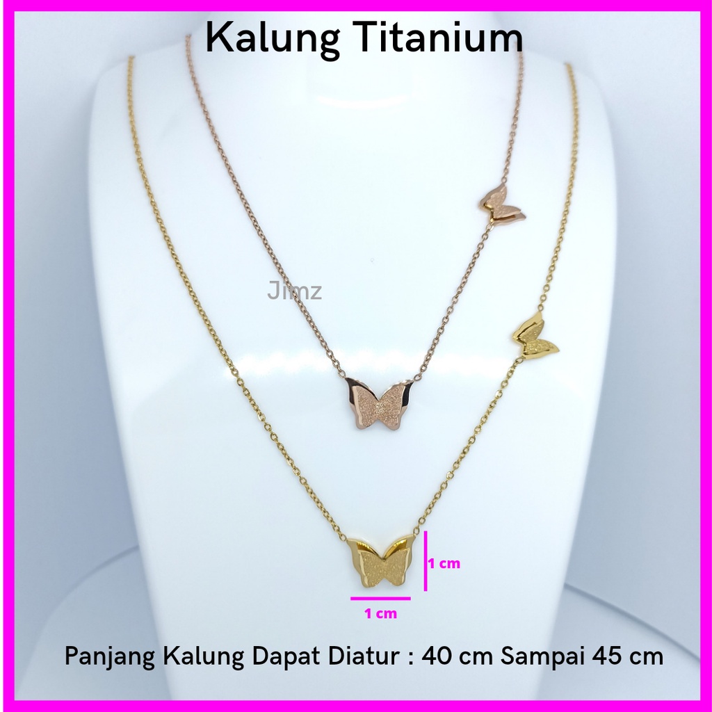 CSL Kalung Titanium Asli Wanita Dua Kupu-Kupu, Anti Hitam Anti Karat Fashion Perhiasan Aksesoris