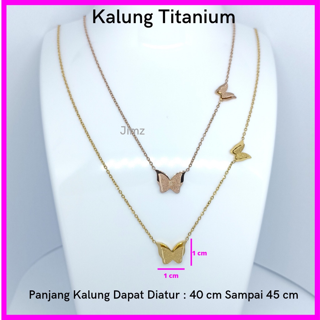 Jimz - Kalung Titanium Asli Wanita Dua Kupu-Kupu, Anti Hitam Anti Karat Korea Fashion Perhiasan Aksesoris Wanita Nagita