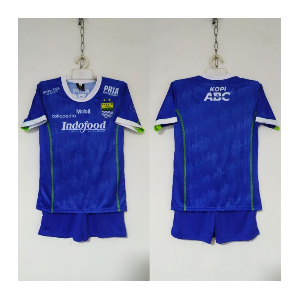 Kaos sepak bola anak jersey persib home soccer baju dan celana setelan t-shirt custom print outfit futsal seragam kostum olahraga pakaian apparel multi sport polos