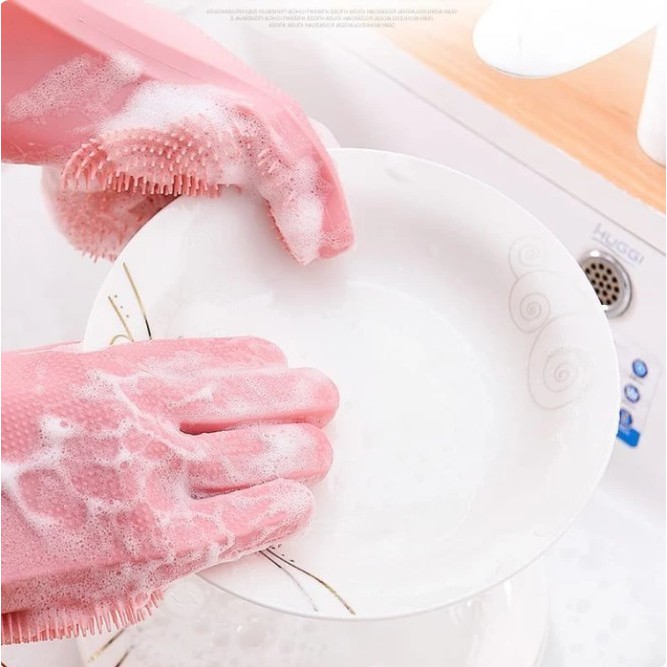 SET 2 PCS Sarung Tangan Cuci Piring Silikon 1 Pasang Dishwashing Glove