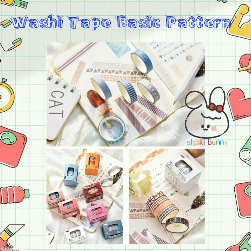 

Washi Tape Set Basic Pattern (5pcs) / Solasi Warna