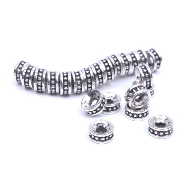 40pcs Manik-Manik Spacer Silver Tibet Ukuran 6mm 8mm Bahan Metal Untuk Membuat Perhiasan Kalung Gelang