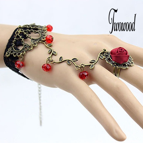 Gelang Cincin Rantai Harness Bahan Lace Motif Bunga Gaya Retro Gothic Untuk Wanita