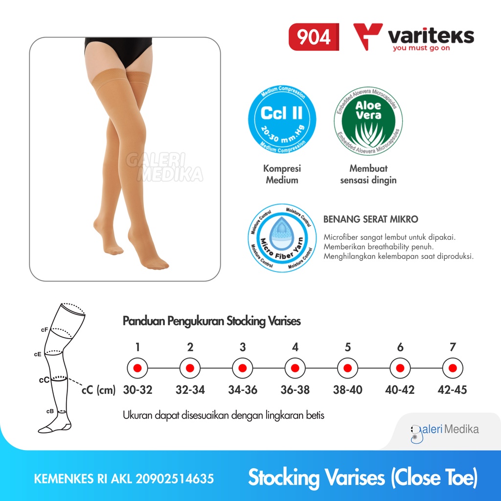 Stocking Varises Variteks 904 Kompresi Menengah 20-30mmHg Kelas 2 / Medium Compression CCL 2 - Stoking Varises